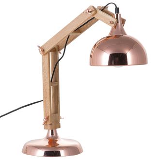 Beliani L&aacute;mpara De Mesa Cobriza Madera Clara 53 Cm Brazo Ajustable Pantalla De Metal Estilo Moderno Salado