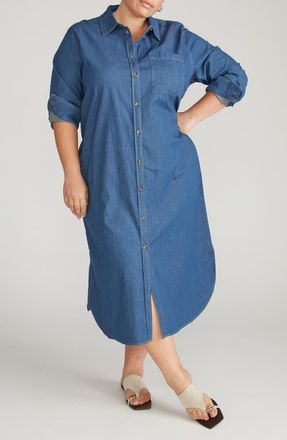 Universal Standard Odeon Long Sleeve Chambray Shirtdress in Orion Blue at Nordstrom, Size X-Large