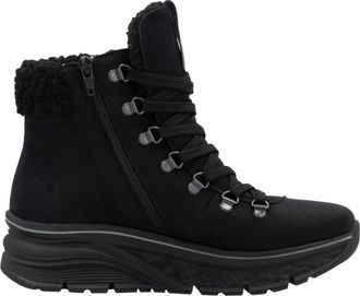 Rieker Zwarte veterlaarsjes met veters - Dames - Veterlaarzen - Zwart - 37 EU - Leer - Schoenen