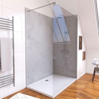 Aurlane Paneles Murales Light Grey 90+120x210 - Plato 120x90 - Mampara 6mm 120x200 + Barra