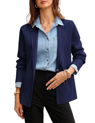 Grace Karin Lightweight Cardigans for Women V Neck Knitted Sweater Business Casual Blazer Navy Blue XXL