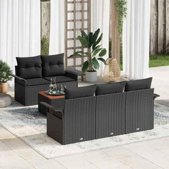 vidaXL Vidaxl - Conjunto De Sof&aacute; De Jard&iacute;n Manual 6 Pcs Negro 55 X 55 X 37 Cm