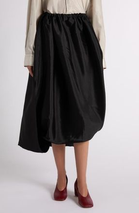 Bottega Veneta Asymmetric Midi Satin Bubble Skirt in 1010 Double Black at Nordstrom, Size 40