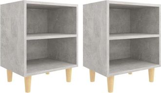 vidaXL Vidaxl - Mesitas de noche 2 uds patas madera gris hormigón 40x30x50 cm