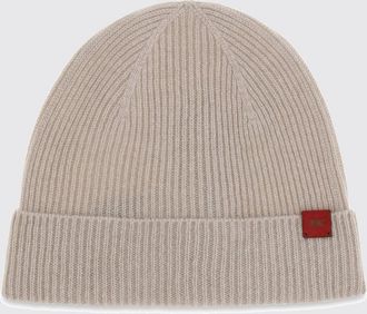 Kiton Beanie a coste in lana merino con risvolto e logo applicato