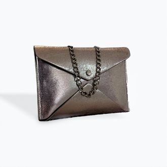 Cejon Envelope Shoulder Bag Clutch In Pewter Textured