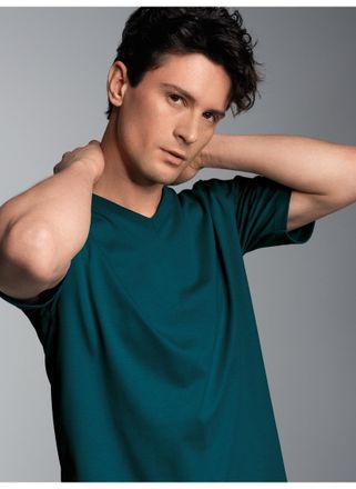 Trigema T-Shirt TRIGEMA TRIGEMA V-Shirt DELUXE Baumwolle, Herren, Gr. XXL, blau (saphir), 100% Baumwolle, Basic, Shirts T-Shirt