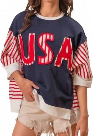 Bibi Firecracker Fun Pullover Top In Navy