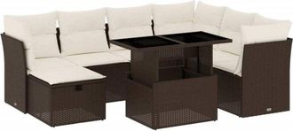 vidaXL Set Sof&aacute;s De Jard&iacute;n 8 Piezas Y Cojines Rat&aacute;n Sint&eacute;tico Marr&oacute;n Vidaxl