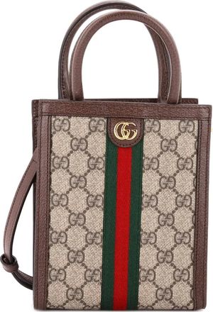 Gucci Ophidia Convertible Tote GG Coated Canvas Super Mini crossbody bag - Bruin