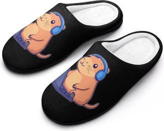 Generic Capybara at Work Slippers Men Winter Warm Cotton Anti-Slip Indoor Slip-Ons House Shoes