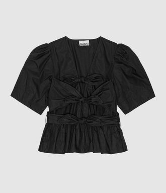 Ganni Blouse Washed Stretch Cotton Black