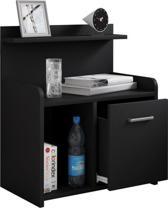ebuy24 Ebuy24 - Mueble De Noche Vcm Mesa Lateral Con Caj&oacute;n Mesita De Noche Alta Al. 60 X An. 47 X T. 29 Cm Bandeja Con Estante De Madera - Nilasa (negro)