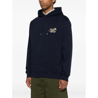 Dr&ocirc;le de Monsieur Floral-Embroidered Cotton Hoodie - Navy