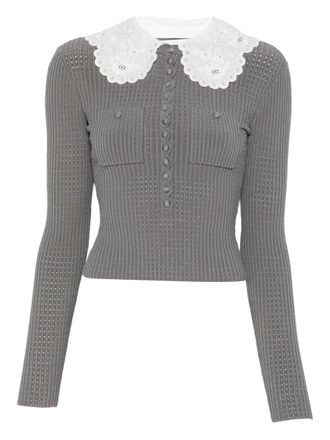 Self Portrait Grey Lace Collar Knit Top