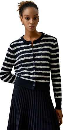 LilySilk Striped Cable-Knit Cashmere Cardigan for Women