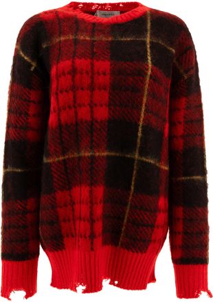 Alexander McQueen Alexander Mcqueen Mens Tartan Distressed Sweater - Red Wool - Size Medium