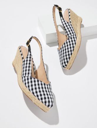 Talbots Vivi Slingback Gingham Espadrille Wedges - Black/White - 10 1/2 M Talbots