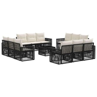 vidaXL Conjunto De Sof&aacute;s De Jard&iacute;n 13 Pcs Negro Y Blanco Crema Vidaxl