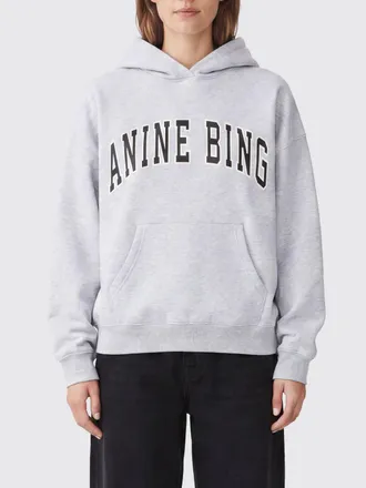 Anine Bing Felpa con cappuccio in cotone con logo e tasca a marsupio