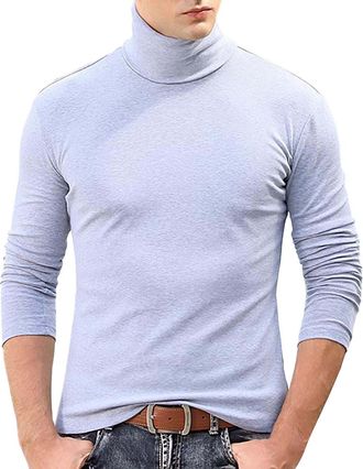 Generic Mock Neck Tops for Men Turtleneck Shirts Long Sleeve Thermal Undershirts Slim Fit Basic Pullover Top Solid Color Tees Cuello De Tortuga para Hombre(Gr