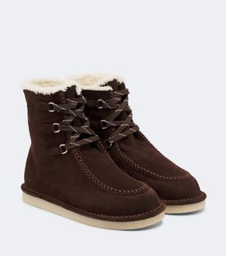 Miu Miu Shearling-lined suede lace-up boots