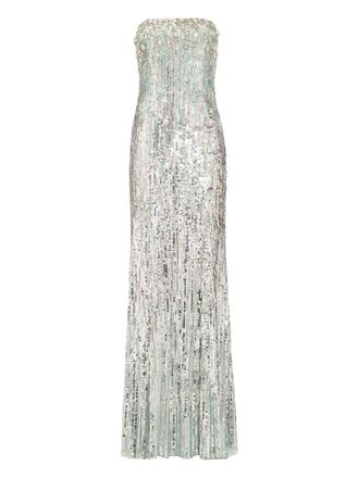 Jenny Packham Abito lungo Honesty con paillettes - Grigio