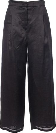 Max Mara Ramie Rechte Pijpen Broek - Dames - Wijde Broeken - Zwart - XL - Broeken