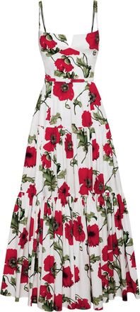 Oscar De La Renta poppy-print cotton maxi dress - women - Cotton/Elastane - 8 - White