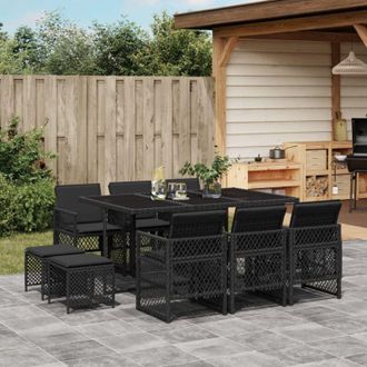 vidaXL Vidaxl - Set De Comedor Jard&iacute;n 11 Pzas Con Cojines Rat&aacute;n Sint&eacute;tico Negro