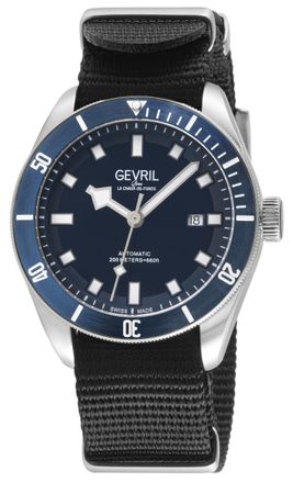 Gevril Group Mens Yorkville Swiss Automatic Sellita SW200 Blue Dial Stainless Steel Watch - Black - One Size