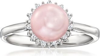 Ross-Simons 6.5-7mm Pink Cultured Pearl Ring With Diamonds in Sterling Silver