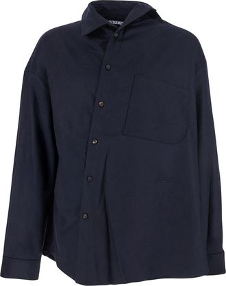Jacquemus Blue Shirt With Asymmetric Design In Wool Man