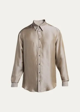 Giorgio Armani Mens Silk-Blend Micro-Chevron Button-Down Shirt