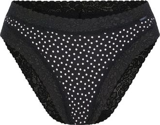 Savage x Fenty Essentials Lace Trim Stretch Cotton Cheeky Briefs in Black Caviar Dotted Daze Print at Nordstrom, Size X-Small
