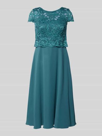 Christian Berg Cocktail Knielanges Cocktailkleid mit Ausbrenner-Effekt in Smaragd Melange, Gr&ouml;&szlig;e 48