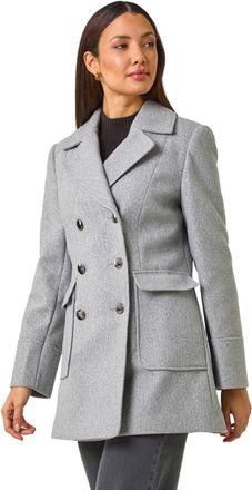 Roman Womens Double Breasted Longline Coat - Grey - Size 10 UK