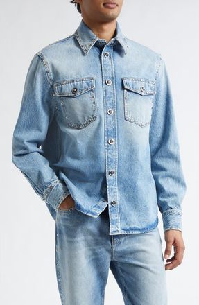Versace Medusa Studded Denim Button-Up Shirts in Light Blue at Nordstrom, Size 38 Us