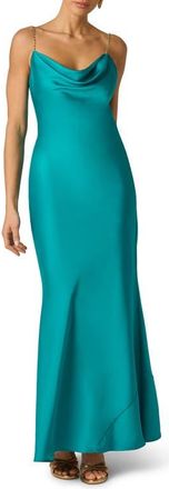 Adrianna Papell Stretch Satin Mermaid Gown in Turquoise at Nordstrom, Size 14