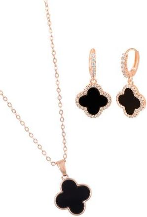 Adornia Clover Drop Huggie Hoop Earrings & Pendant Necklace Set in Rose Gold at Nordstrom Rack