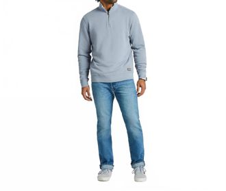 Life is good Solid French Terry Quarter Zip Top In Stone Blue
