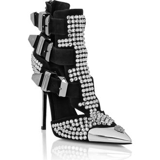 Philipp Plein Suede Strass Sandals High Heels Skull Women in Crystal at Nordstrom, Size 41