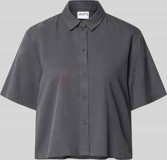 Jake*s Casual Boxy Fit Bluse aus Lyocell-Baumwoll-Mix in Dunkelgrau, Gr&ouml;&szlig;e 34
