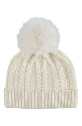 Sofiacashmere Cashmere Faux Fur Pompom Beanie in Ivory at Nordstrom Rack