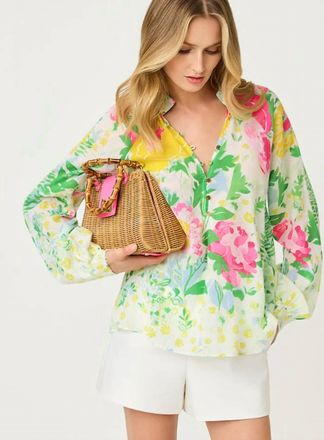 Lilly Pulitzer Renisha Long Sleeve Top In Multi Poppy Party Engineered