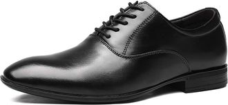 Generic Oxford Shoes for Men Lace Up Round Toe Shoes Leather Slip Resistant Block Heel Rubber Sole Business(Black,10.5 UK)