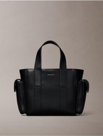 Calvin Klein Womens Logo Webbing Strap Small Tote Bag - Black