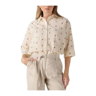 Summum Overhemden, Dames, Beige, XS, Katoen, 3D Blouse met Bloemen