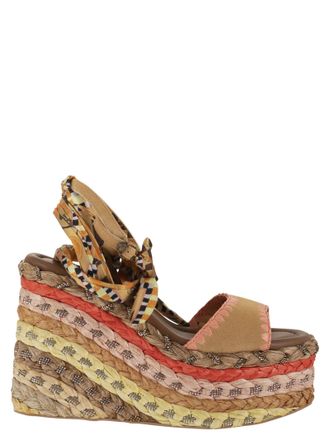 Kurt Geiger Platform Wedge Sandals With Woven Sole And Printed Ties