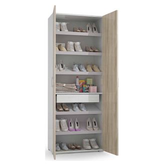 Dmora Dmora - Armario Multiusos Ginestra, Armario Lineal Con 2 Puertas Batientes, Armario De 6 Estantes, Zapatero Moderno, 100% Made In Italy, Cm 72x37h195,